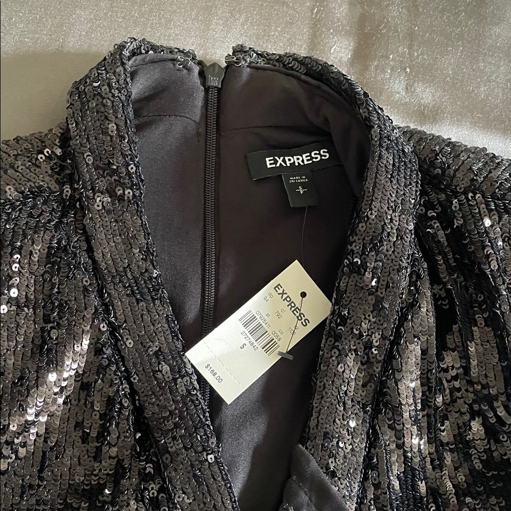 Express Black Sequin Jumpsuit - Picture 3 of 3